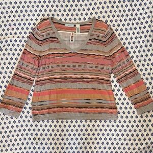 JH Collectibles Multicolor Striped Long Sleeve sweater Top sheer neckline XL